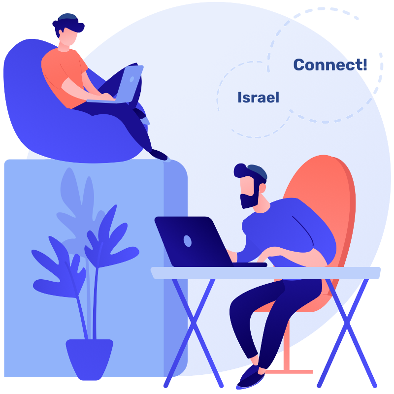 20943584k Two people using computers to communicate in englsih with Israel Connect